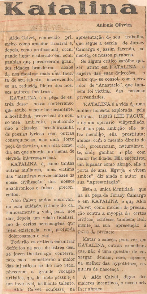 Aldo Calvet teatro dramaturgia Katalina DIARIO DO NORTE - 8.11.1938 ANTONIO OLIVEIRA 