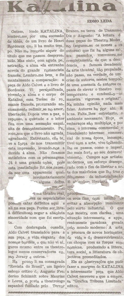 Aldo Calvet teatro dramaturgia Katalina DIARIO DO NORTE - EDMO LEDA 